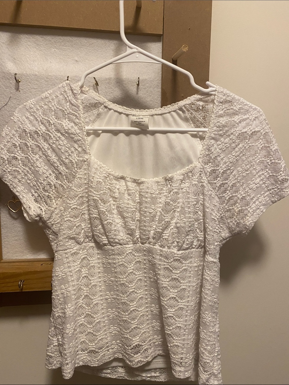 Lace Short-Sleeve Peasant Top - White